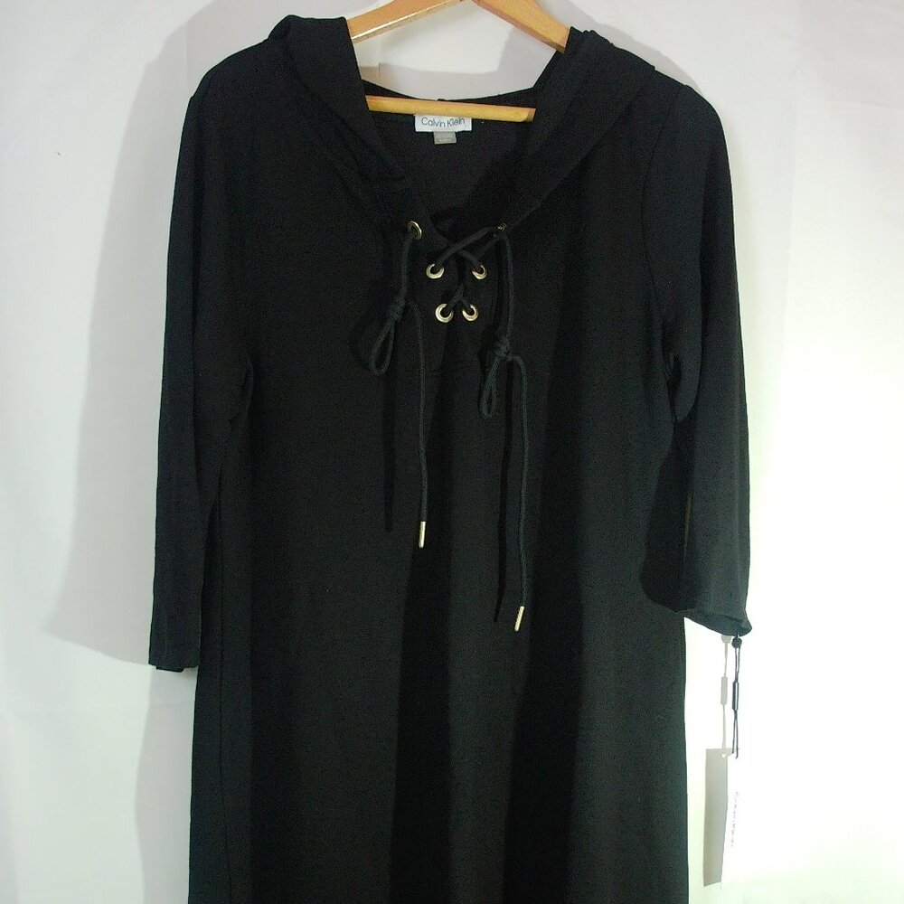NWT Calvin Klein Hooded Dress Hoodie Lace-Up Front Black Size XL